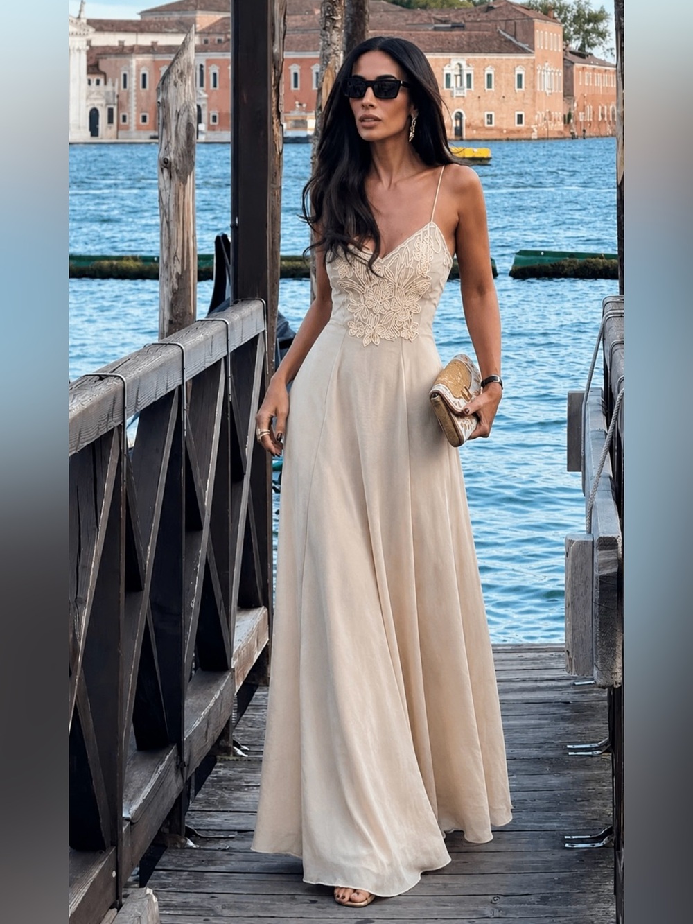 ANTONIO MELANI Beige Embroidered Maxi Dress